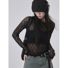 봄 시즌 일본 스타일 삼색 버블 펀칭 입체 탄력 이너 티셔츠와 풀오버 긴소매 상의