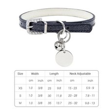 벨과 블링 가죽 고양이 목걸이 강아지 작은 새끼 이름, 1개, 6. Black
