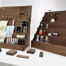 多功能可拆式階梯展示架 胡桃木色 飾品化妝品明信片收納陳列架, 1個