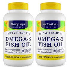 Healthy Origins 三倍效力 Omega-3 魚油 1250mg 軟膠囊, 2個, 180錠