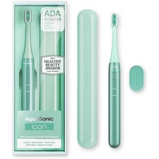 Aquasonic Icon ADA 승인 충전식 칫솔 | 자석 홀더 및 슬림 여행용 케이스 | 2가지 칫솔질 모드 및 스마트 타이머 | 부드러운 미세 진동(라일락), 민트, 민트, 1