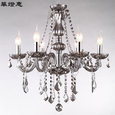 華燈惠 煙灰色水晶吊燈 餐吊燈 客廳燈 LED燈 水晶燈, 6燈,煙灰色