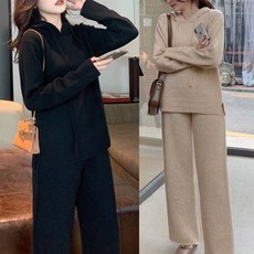 HeyShu 女式兩件套連帽針織訓練綁帶長褲