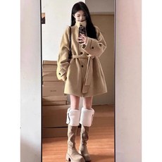 卡其色呢子大衣女2025春鞦新款高級感毛呢外套氣質小個子寬鬆上衣