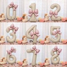 32吋數字1鋁膜氣球，附粉色蝴蝶結裝飾, 奶白氣球數字：6, 1個