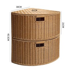 코너 수납함 다용도, 플라스틱 인조 라탄 짜임, 부채꼴 반경 30cm 2단 서랍 포함