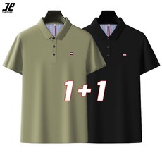 타임퓨어 남성 폴로 셔츠 1+1 쿨론 카라 반팔 티셔츠 터틀넥 상의 빅사이즈 중년 아빠룩 루즈핏 패션 여름 폴로넥 2종 세트
