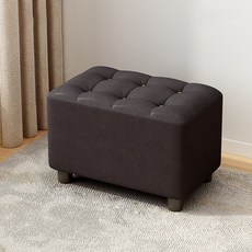 Arsjuo 현관 의자 원목 가죽 쇼파 풋 스툴, 1개, 블랙