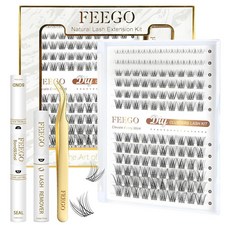 FEEGO 내추럴 믹스 속눈썹 키트 12줄 어퍼 + 하단 세트 132개 완벽한 아이 메이크업 3D 컬은 다양한 눈 모양에 적응 (속눈썹 본드/씰 접착제/리무버/트위저 포함), FEEGO 내추럴 믹스 속눈썹 키트 12줄 어퍼 + 하, 1