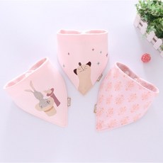 呵兒特 三角巾粉紅系三件組，全棉按扣口水巾，純棉口水巾，新生兒適用，柔軟舒適, 1個, 粉紅系