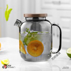 梵師 耐高溫玻璃冷水壺套裝, 1.4菸灰木蓋平光壺, 1套, 1.4L