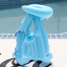 兒童浮力背心 兒童游泳圈 2到8歲 加厚充氣救生衣 卡通浮力衣 游泳裝備, 藍色救生衣+氣筒,S適合60-110cm, 1個