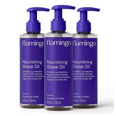 Flamingo 코코넛 아르간 및 아보카도 오일이 함유된 여성용 영양 쉐이브 오일 236ml(8액량 온스) 팩, Flamingo 코코넛, 아르간 및 아보카도 오일이 함