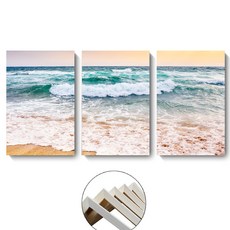 現代簡約北歐風大海風景掛畫，三聯畫組，海浪沙灘主題，適用於客廳、酒店、公寓裝飾, 內框畫B組,30X40三張