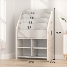 貓嶼兒童書架落地置物架桌麵繪本架大容量寶寶卡通收納簡易小書櫃, 白色-書架+收納架