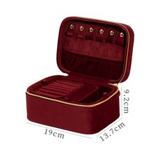 復古輕奢翡翠綠絲絨首飾盒戒指耳環多功能珠寶收納盒大容量飾品盒, 酒紅色, 1個