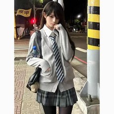 JK制服襯衫套裝 早秋女裝學院風 長袖毛衣外套 短裙校供學生制服 臺灣發貨, 白襯衫+藏青紅領帶,XL