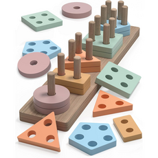 기하학 블라우스 몬테소리 장난감 생일 선물 모양 분류 기계 1-3세 2-4세 유아 목제 장난감 학습 교육 감각 겹치기 유아 지능 완구, 1개