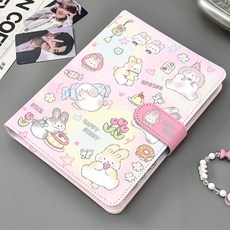 臺灣出貨-原創可愛甜甜圈小兔便攜式收納卡冊愛豆高顏值小卡pu皮質a5四宮格, OO9666兔子布丁【相冊】,【無內頁】