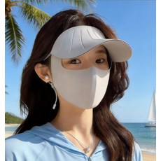 物理防曬面罩帽子一體夏季女全臉冰絲口罩防紫外線騎行登山臉基尼, 1個, 如圖
