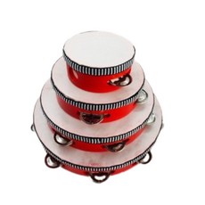 老羊樂器店 原木紅框鈴鼓，多尺寸可選(4吋/6吋/8吋/10吋)，單排鈴，伴奏樂器，節奏鈴鼓，KTV氣氛道具, 1個, 6吋