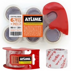 아뜰라임 미니 포장용 고점착 투명 OPP 테이프 세트, 20m + 미니 커터기, 6개