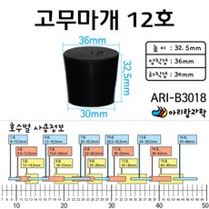 2개입 12호 고무마개 플라스크 시험관 화학실험용기 교재 기자재 학생 부재료 캡 수업 기체