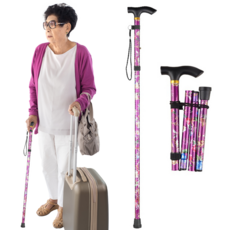 멜팅유 꽃무늬 접이식 지팡이 어르신 길이 조절 패션 경량 지팡이, 1개, 퍼플