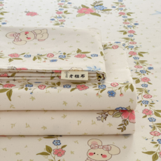 全棉老粗布 床單 單件 印花 100%純棉, 小歡喜, 單床單：120*230cm【適合0.9m床】