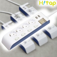 현대일렉트릭 하이탭 4구 개별스위치+USB 멀티탭 2800W 국내생산, 1개, 화이트+네이비, 3m