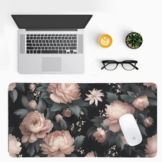 모던 퍼플 대리석 책상 매트 고급스러운 PU 가죽 패드 - 세련된 게임 및 가정 작업 공간을 위한 대형 미끄럼 방지 사무실 미적 장식(59.9 x 29.9cm(23.6 11., 피오니 플로럴