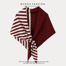 MUROU FASHION 條紋羊毛三角圍巾披肩