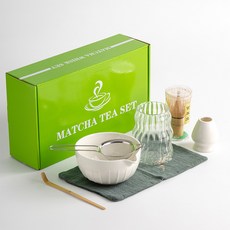 日式抹茶茶具 窯變抹茶碗附帶嘴 茶筅百本立 宋代點茶器具, 1個, SQ抹茶7件套帶杯白色凸紋（純綠彩,亮光白