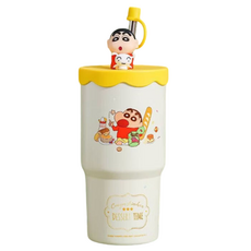StarR 크레용신짱 피규어 빨대 보온텀블러, 1개, 580ml, 옐로