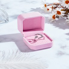 1개 여성용 합금 큐빅 커프 반지 별과 달 모양 사각 벨벳 반지 케이스 포함 플래티넘 소재 내경: 18mm, 분홍색