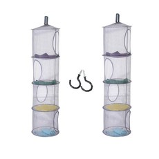 2개의 고리가 있는 접이식 4단 걸이식 메쉬 보관 바구니 435 x 2인치 공간 절약 장난감 정리함 코너 보관망 욕실 발코니 옷장 여행 회색