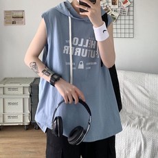 賣場新品連帽無袖背心男士夏季運動健身籃球坎肩t恤潮寬鬆休閒情侶上衣12振風優選1