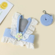 고양이 조절식 하네스 강아지 산책용 애완동물 끈 탈출 방지 옷, 블루 플로럴, 1개