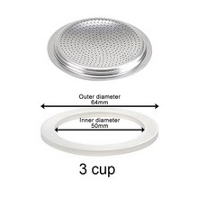 커피 고무 링 실리콘 모카 씰 필터 스크린 에스프레소 메이커 포트 특수 교체 액세서리, 3 cup sieve