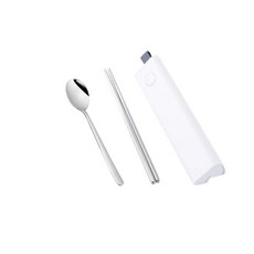 抽拉式304不銹鋼便攜餐具套裝學生戶外叉子勺子筷子套裝, 1個, 如圖所示219, 兩件套-銀色