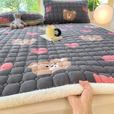 겨울 매트리스 토퍼 접이식 방지 미끄럼 따뜻한, 1cm, 리틀 브라운 베어