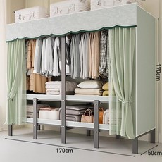 접이식 철제 옷장 무설치 자취방 원룸 이동식 패브릭 행거 이불수납 정리대 선반, 완전 조립 완료, 1.70m 파인 프로스트 그린 A