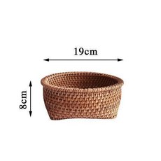 日式藤編織籃子 收納籃 點心盤 手工, 方底果盤小號直徑19*高8cm, 1個