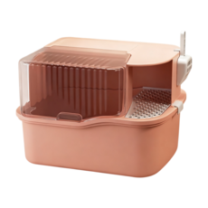 全半封閉式貓廁所 超大號貓砂盆 防外濺貓砂盆 貓咪寵物用品 貓屎盆 貓用品 狗狗用品, 蜜桃粉,萌尾云廊貓砂盆, 1個