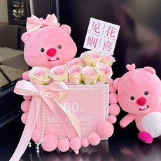 玩偶花束生日禮物送閨蜜女友仿真玫瑰香皂花半糖禮盒, 1個, 精美蝴蝶結露比-粉色手提盒7層皁花,【整套成品發貨】11朵