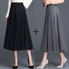 ORZQU 1+1 여름 여성용 샤랄라 쉬폰 롱스커트 패션 치마 쿨 샤스커트 플리츠스커트 오피스룩 바캉스룩