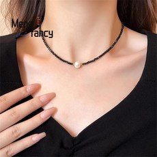 티타늄 강철 단일 담수 진주 블랙 스피넬 목걸이 단순하고 세련된 차가운 스타일 체인 소녀