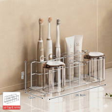 304 스테인리스 스틸 칫솔 수납 선반 구멍 뚫지 않는 수납 선반, 은색 3자리, 1개