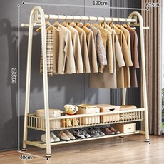 심플 스탠드 행거 옷걸이 선반형 이동식 옷수납 정리 행거 침실 드레스룸 정리대, 우유화이트 120x150 업그레이드 이중