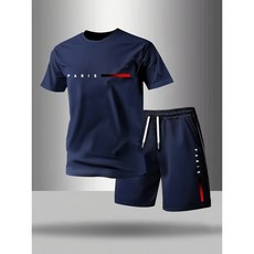 男款運動套裝 快乾排汗 冰絲涼感短袖套装 潮流兩件式